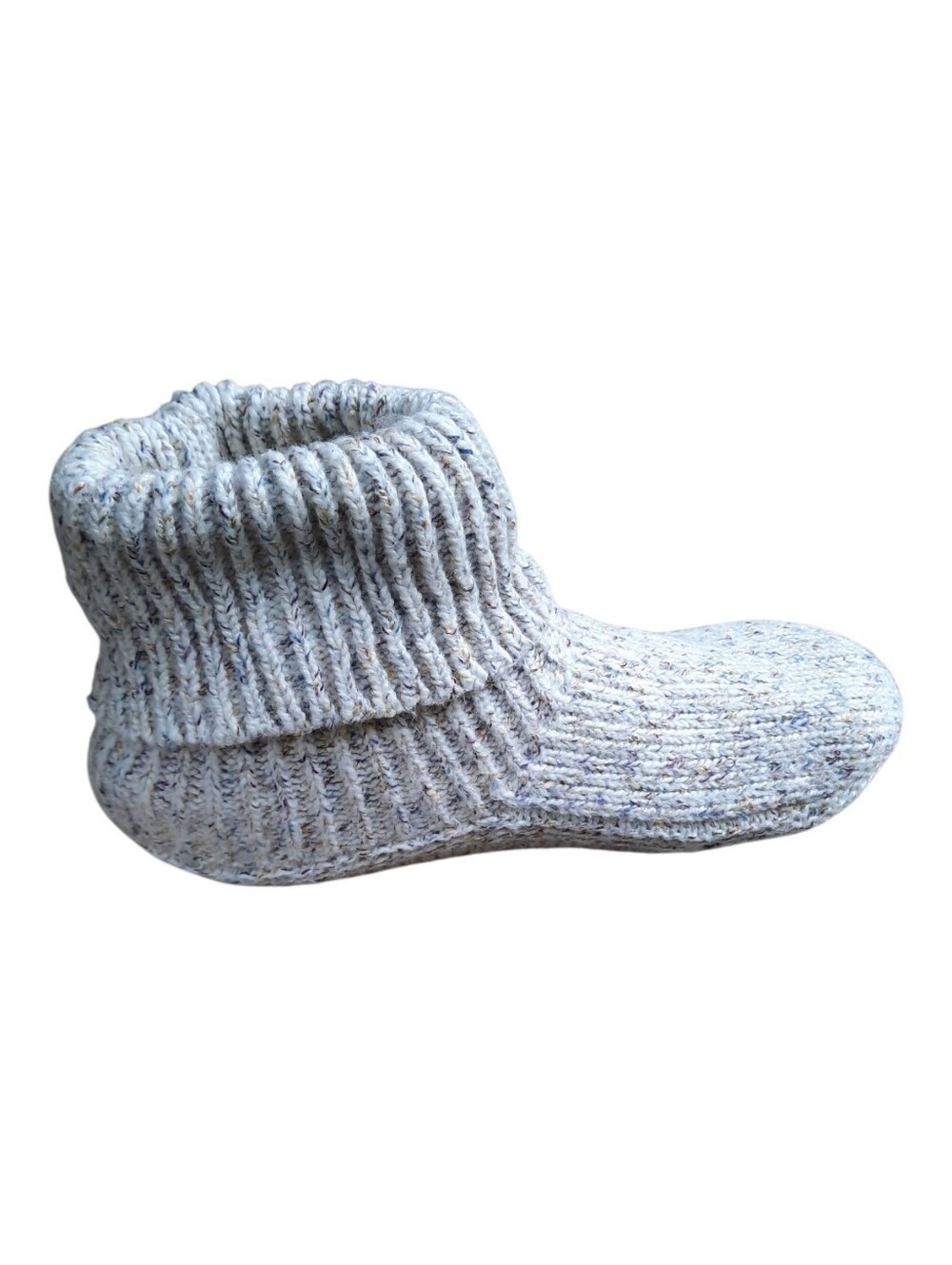 Lemon Cabin Cuffed Sweater Slippers Knit Faux Fur Lined Gripper Sole Size M/L